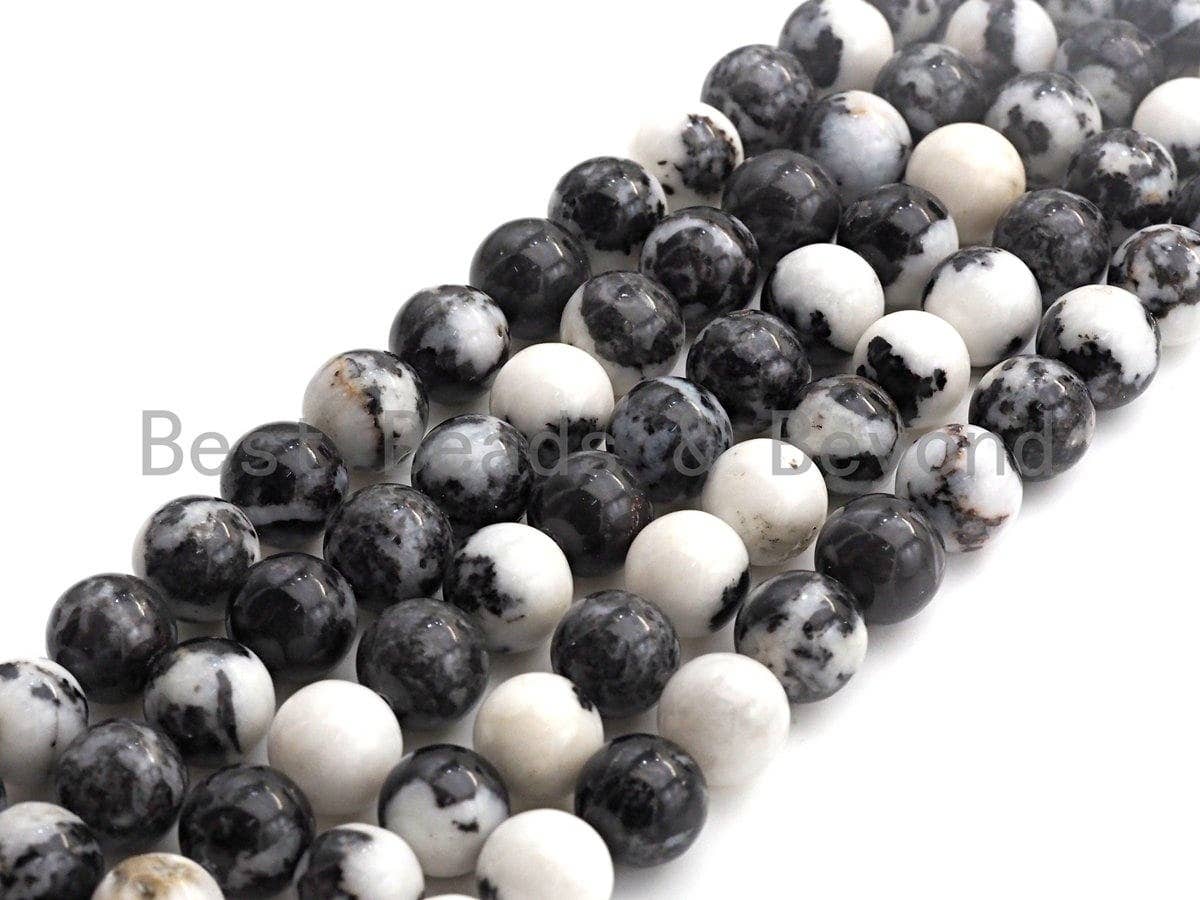 Natural Zebra Jasper , Round Smooth 6mm/8mm/10mm/12mm, Black White Jasper,15.5" Full Strand, Sku#U634