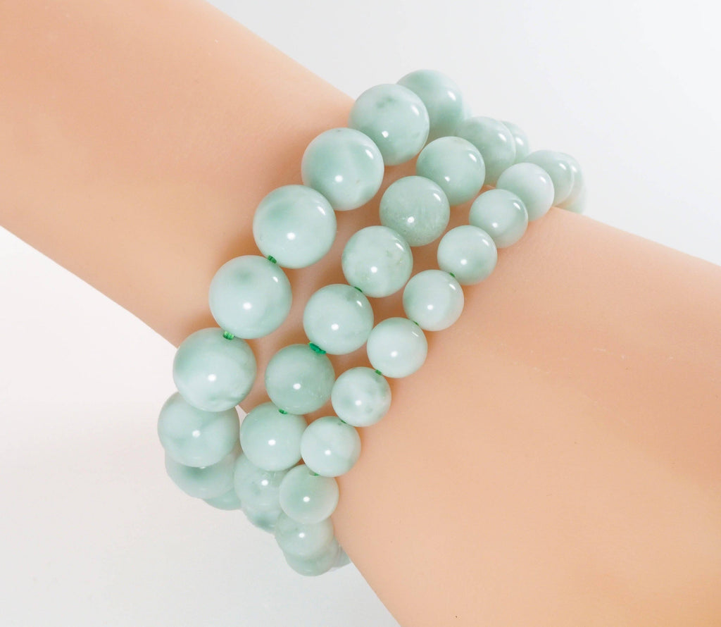 Genuine Green Angelite Round Smooth Stretchy Bracelet, 8mm/10mm/12mm, Sku#EF274