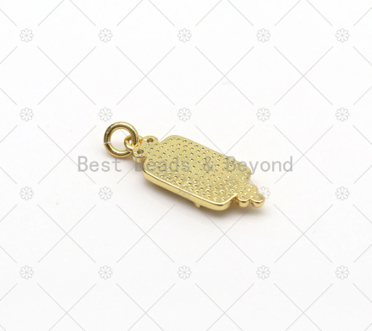 CZ Micro Pave Bee On Rectangle Shape Pendant, 18K Gold Filled Insect Charm, Necklace Bracelet Charm Pendant,Sku#LK521