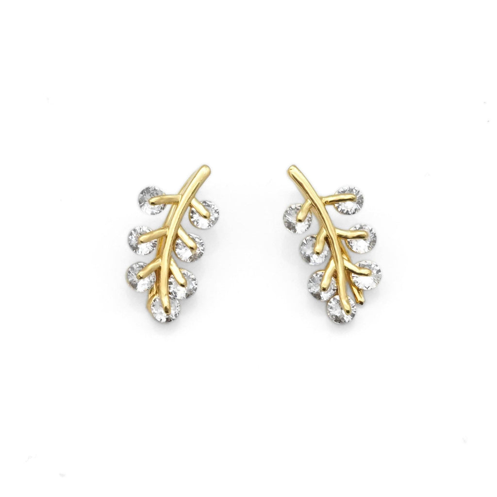 Clear CZ Gold Branch Earrings, Sku#LK829