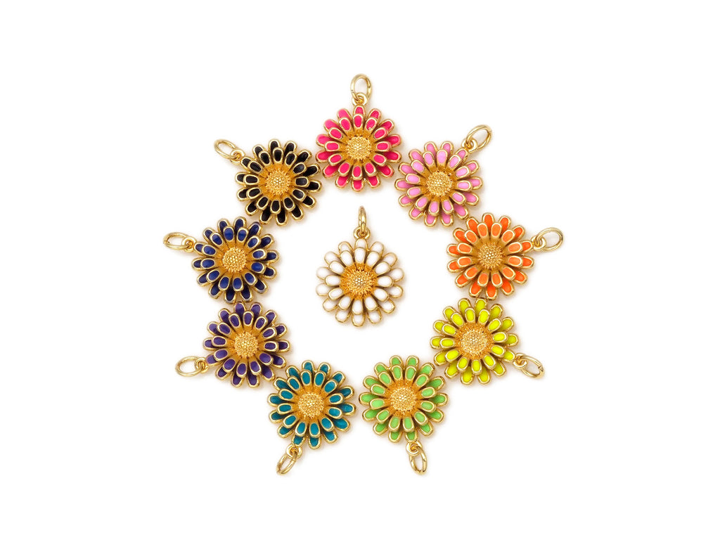 Enamel Colorful Daisy Flower Shape Pendant, Sku#F1410