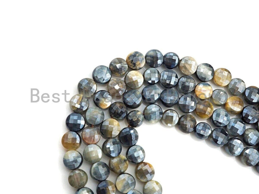 Double Sided Turtle Shell Cut Plated Tiger Eye Coin Shape beads, 6mm/8mm/10mm Gemstone Beads, 15.5" Full strand, Sku#UA25