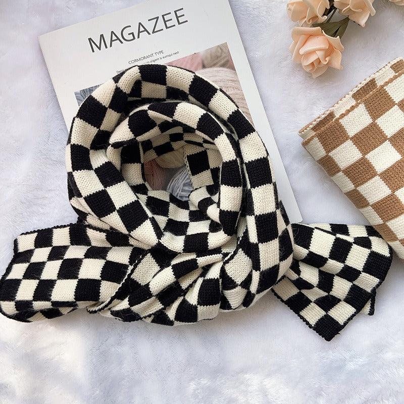 Écharpe tricotée à carreaux style cowgirl chic – Accessoire d'hiver élégant pour les cowgirls