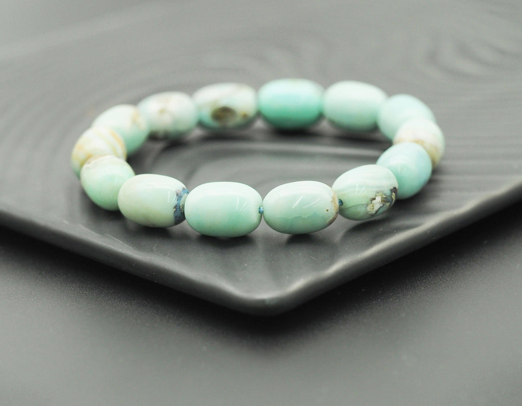 Blue Barrel Agate Stretchy Bracelet, 10x14mm, Sku#EF90
