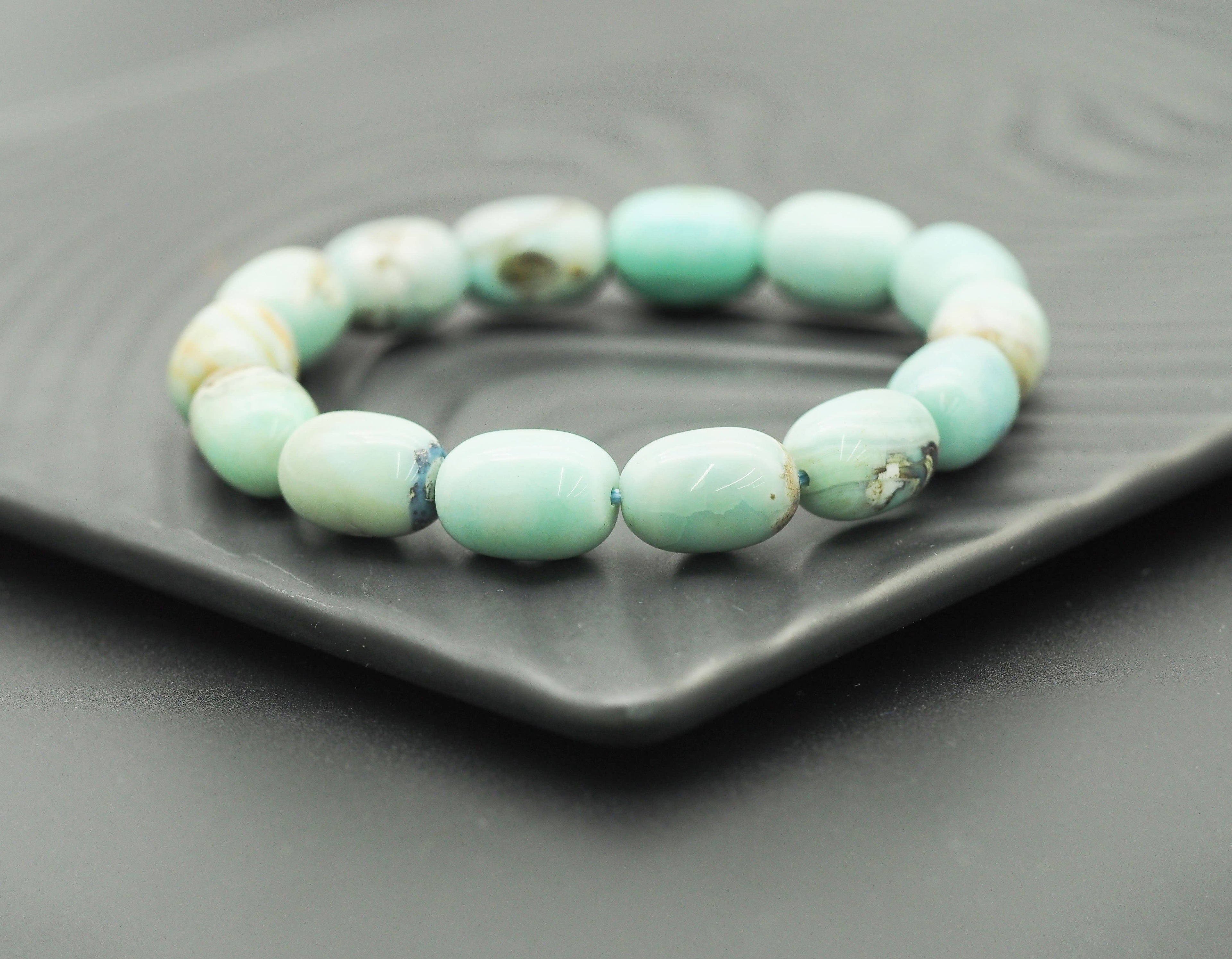 Blue Barrel Agate Stretchy Bracelet, 10x14mm, Sku#EF90