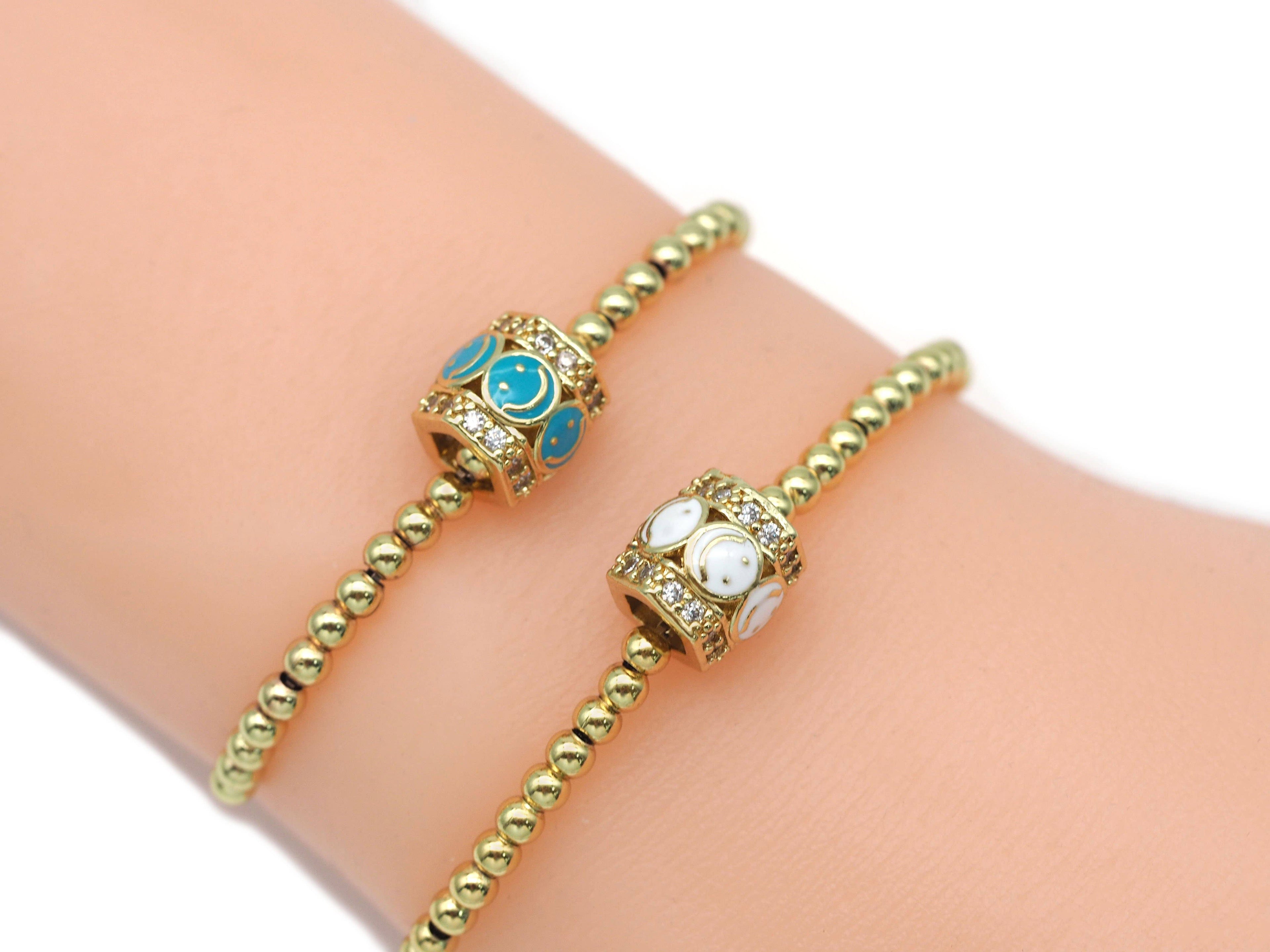 CZ Enamel Smiley Face On Tube Spacer Beads, Sku#LD277