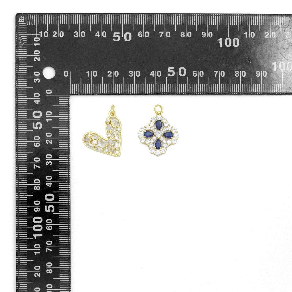 Baguette CZ Heart blue stone flower Charm Pendant,Sku#A496