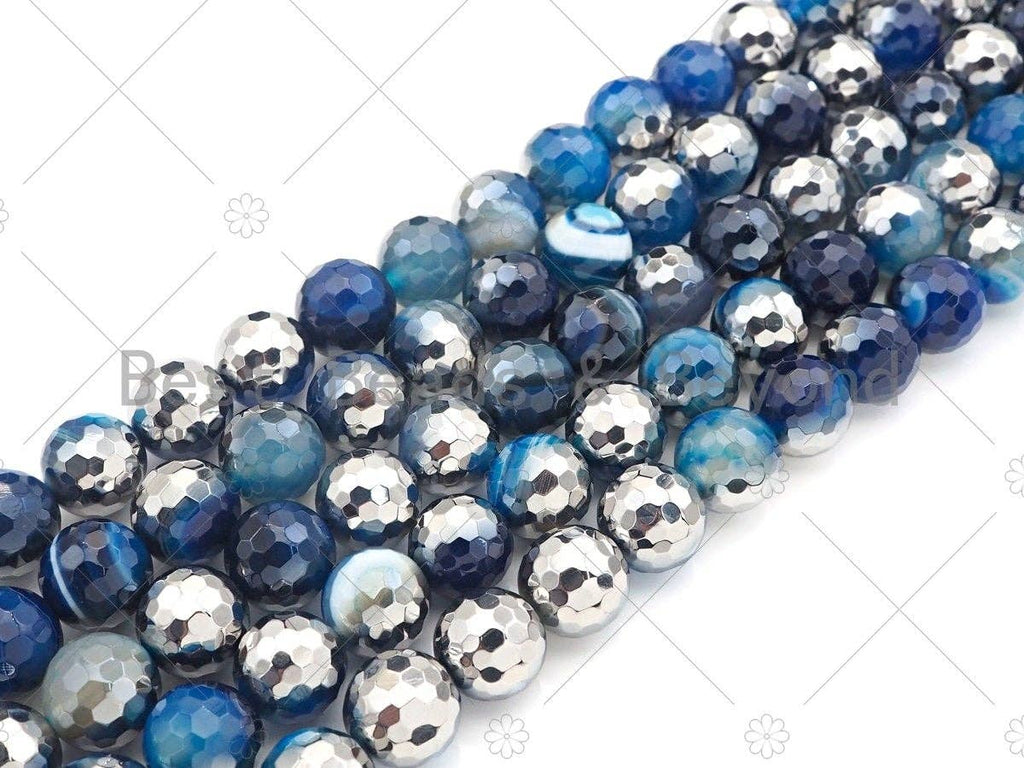 Natural Half Silver Plated Blue Agate Beads, 8mm/10mm/12mm R