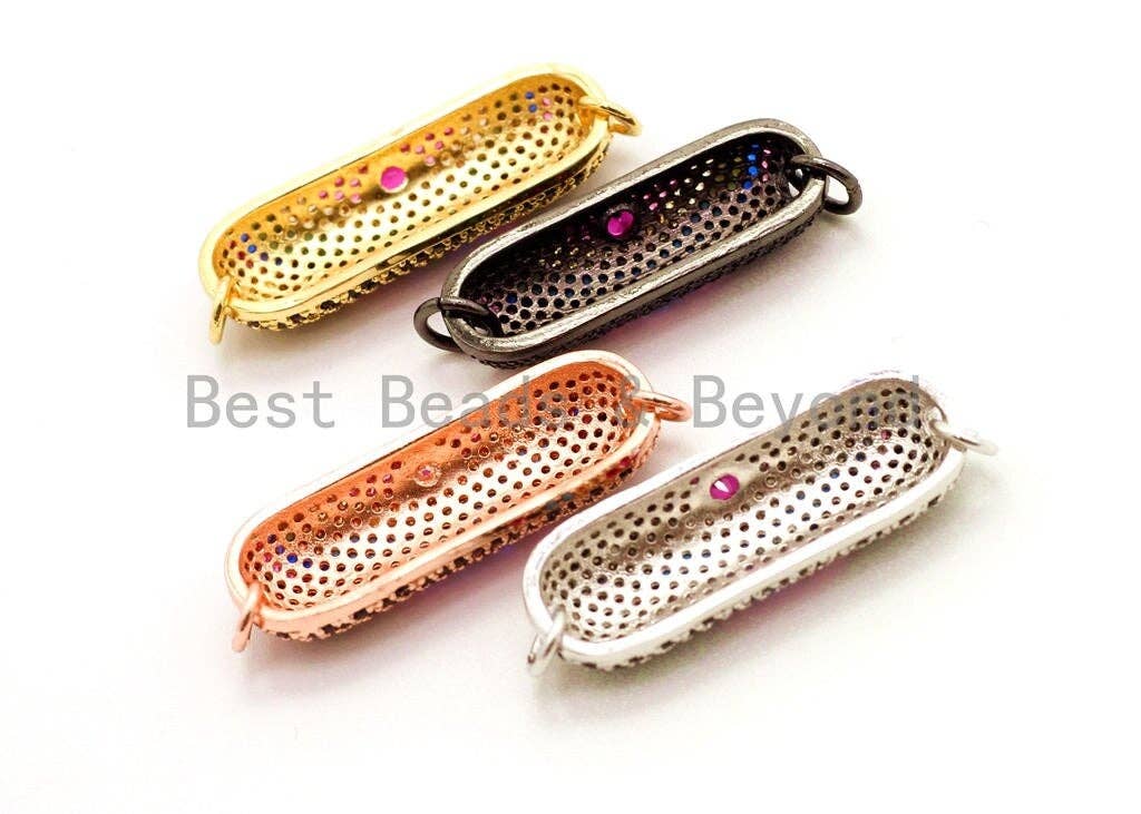 CZ Micro Pave Rainbow Half Tube Evil Eye Bracelet/Necklace Connector, Cubic Zirconia Connectors, 11x31mm, sku#E31