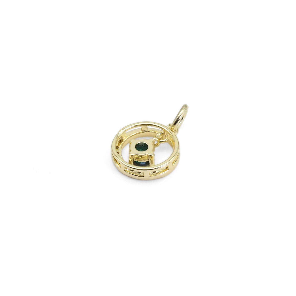 Green CZ Pendant Gold Round Ring Charm, Sku#ZX156