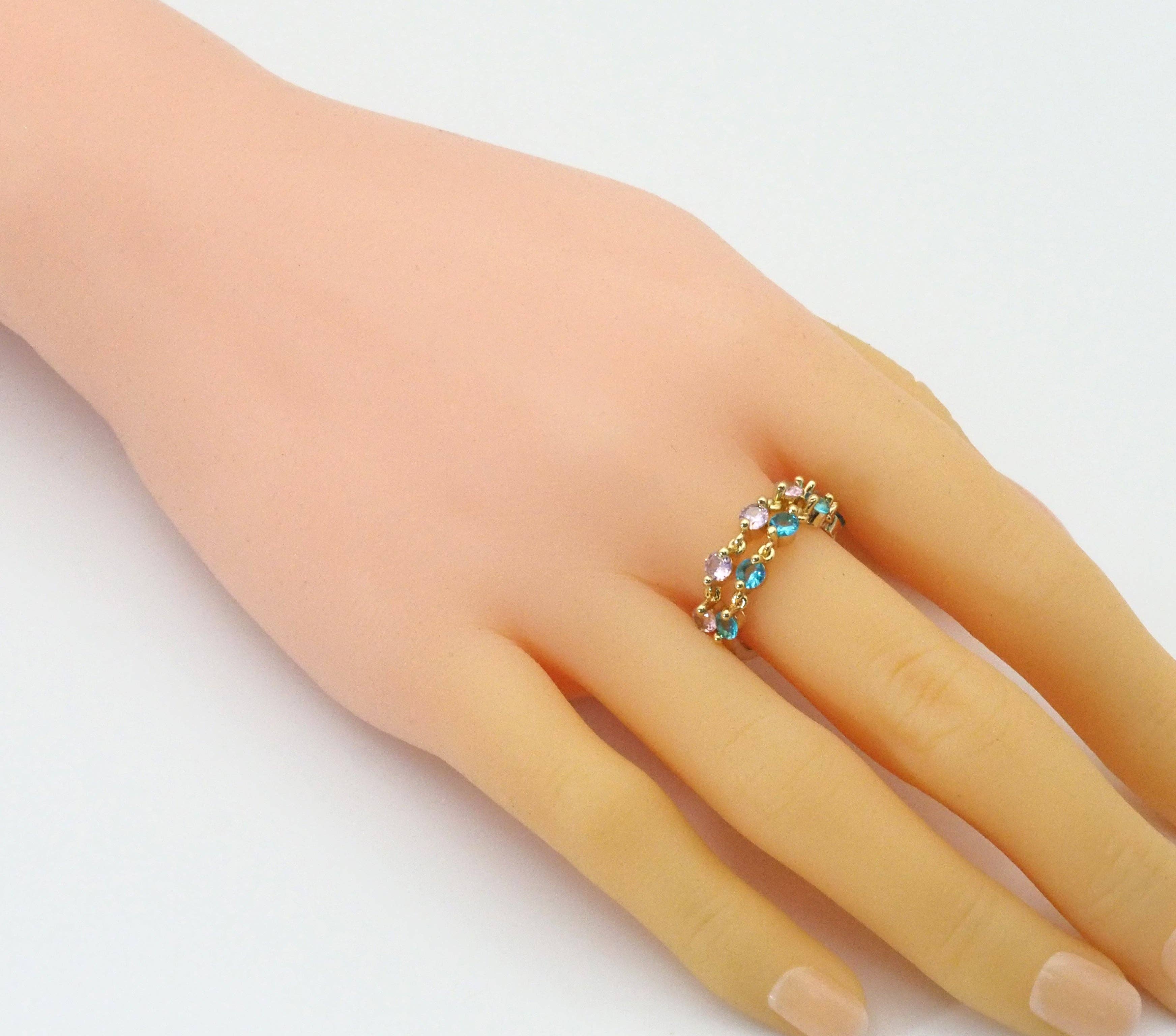 Gold Colorful CZ  Oval Diamond Adjustable Ring, Sku#LD375