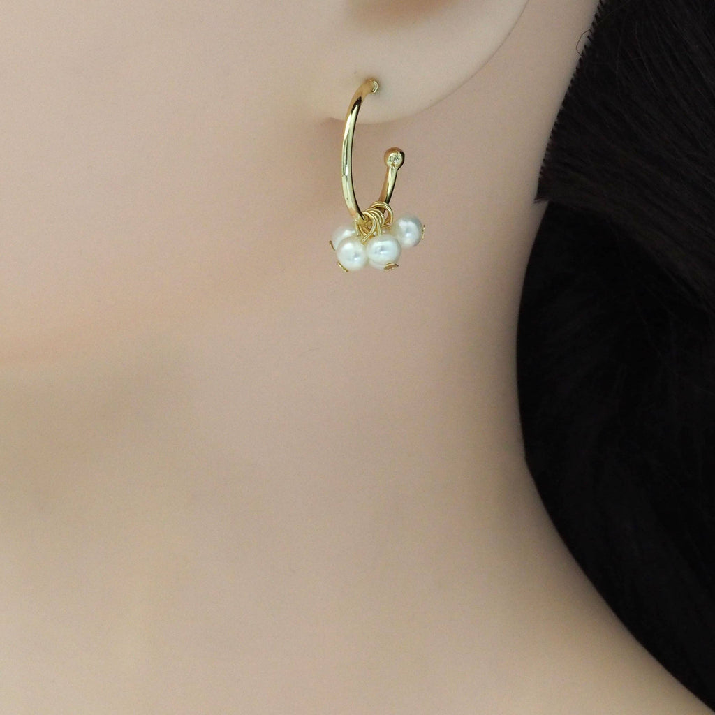 Freshwater Pearl Cluster Hoop Earrings, Sku#EF478