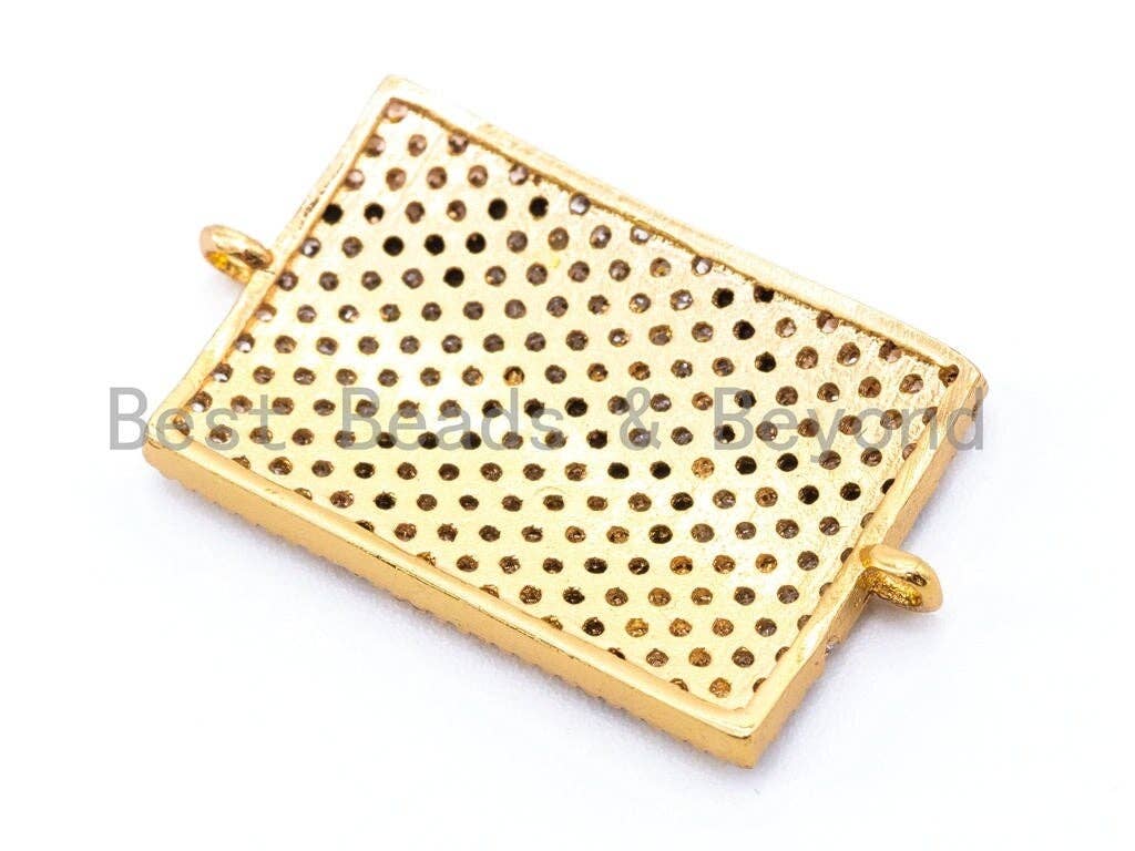 CZ Micro Pave Square Connector with Brown Dots, Animal Print Connector, 15x26mm, sku#E176C