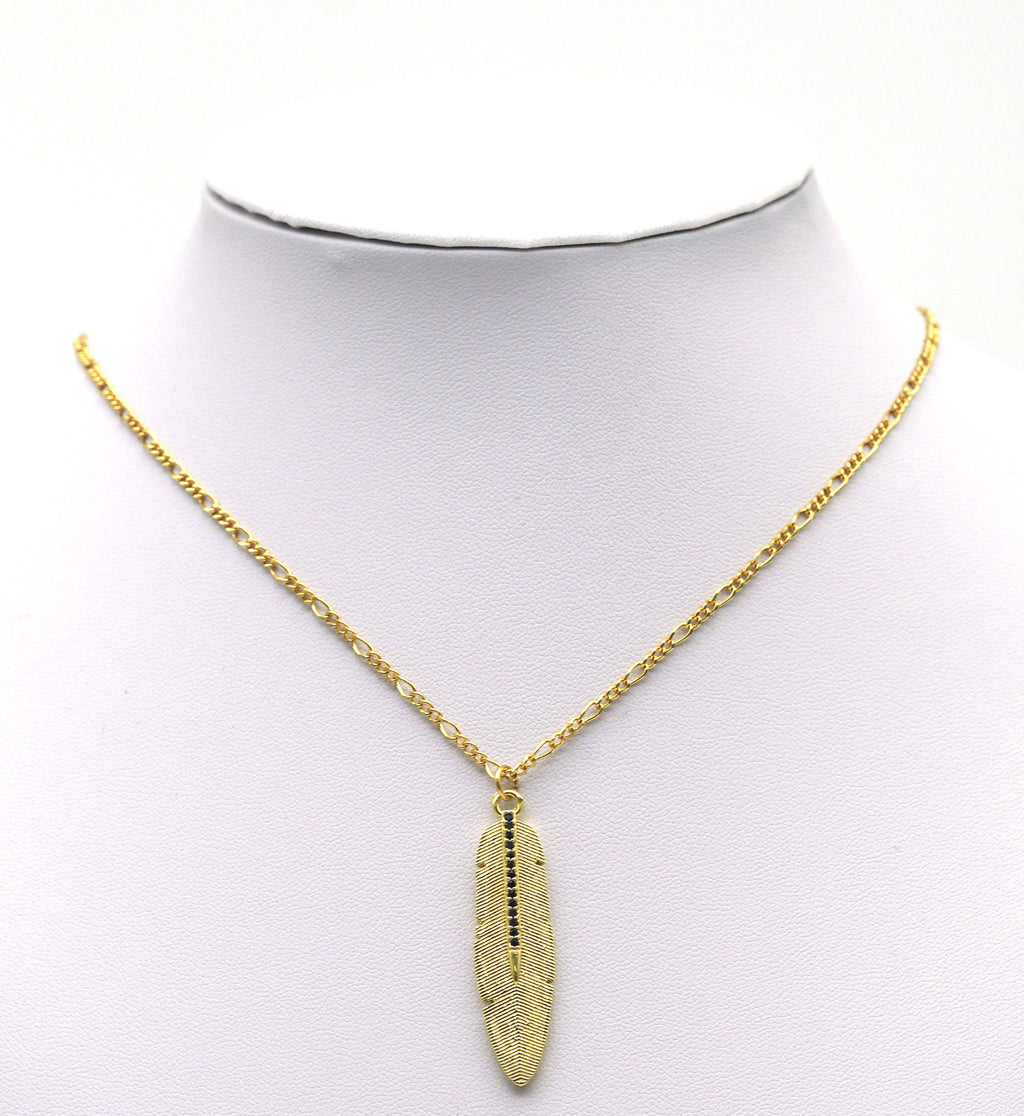 Cobalt CZ Gold Feather Charm, Sku#LX45