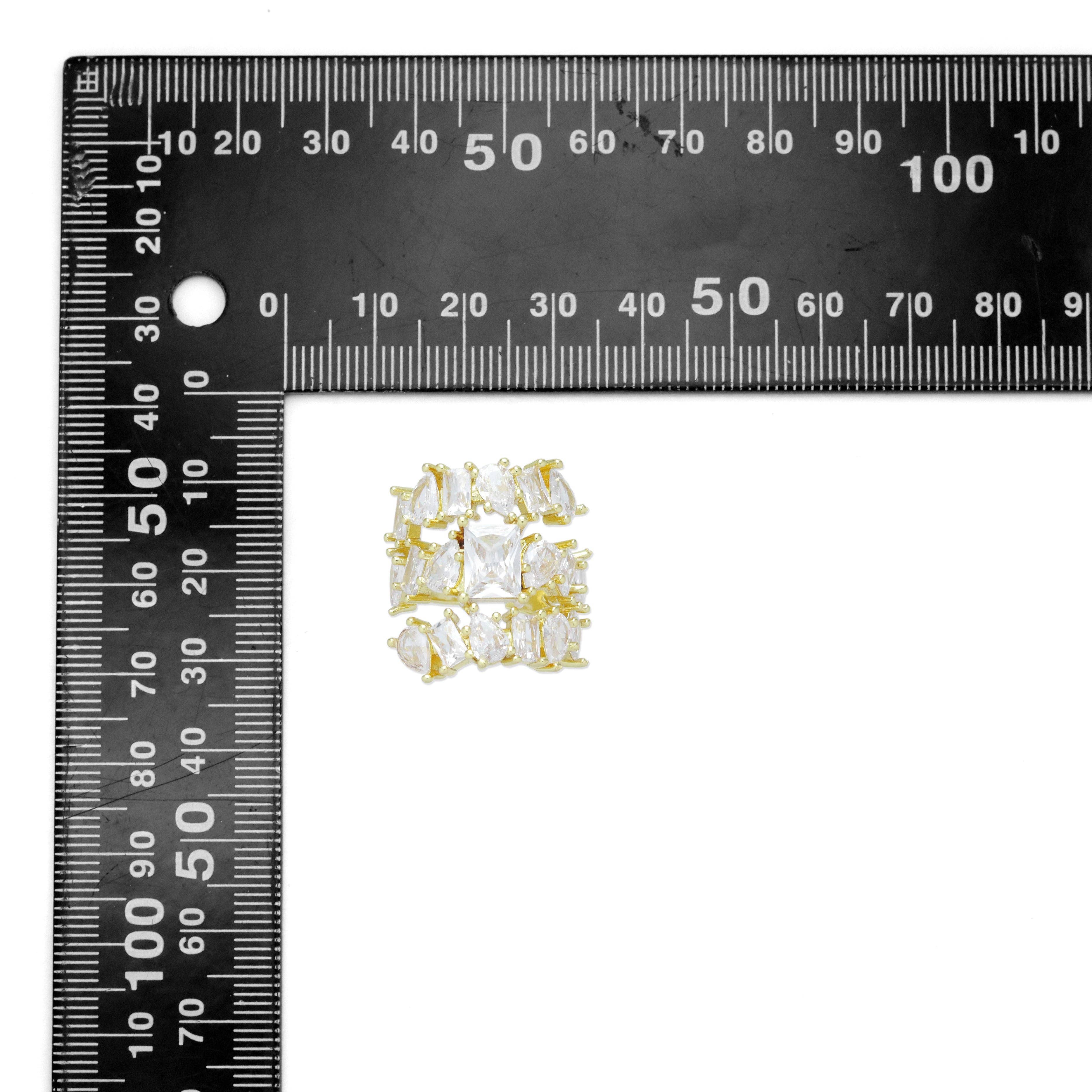 Gold Clear Drop Rectangle CZ Triple line statement Adjustable Ring, Sku#LK1004