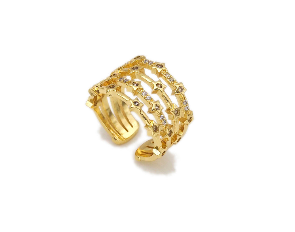 CZ Multi Lines Star Ring, Sku#X208