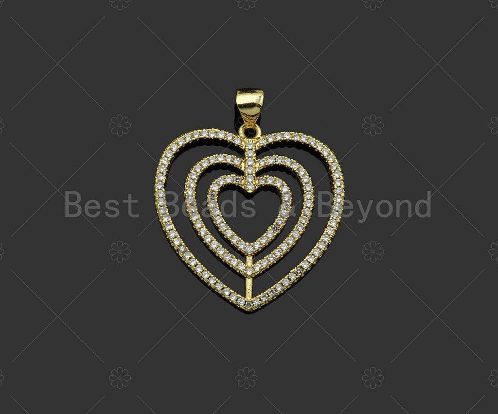 Gold Filled CZ Micro Pave Triple Heart Frame Shape Pendant, 18K Gold Filled Heart Charm, Necklace Bracelet Charm Pendant,25x26mm,Sku#LD90