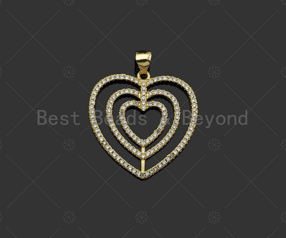 Gold Filled CZ Micro Pave Triple Heart Frame Shape Pendant, 18K Gold Filled Heart Charm, Necklace Bracelet Charm Pendant,25x26mm,Sku#LD90