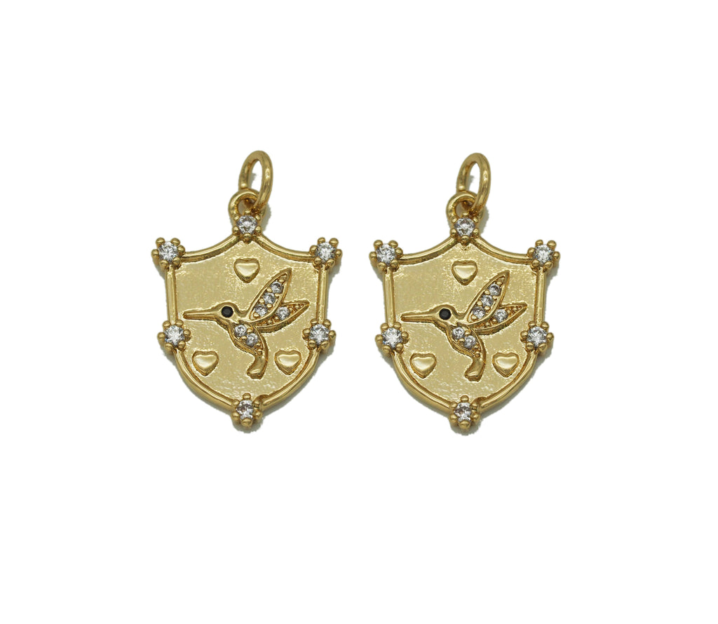 CZ Bird On Gold Shield Charm, Sku#F1495