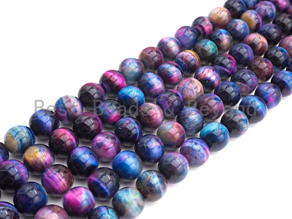 NEW GALAXY COLOR!! Natural Tiger eye Beads Round 10mm/12mm, Galaxy Tiger Eye Beads, Purple Blue Pink Gemstone, 16" Full strand, sku#U597