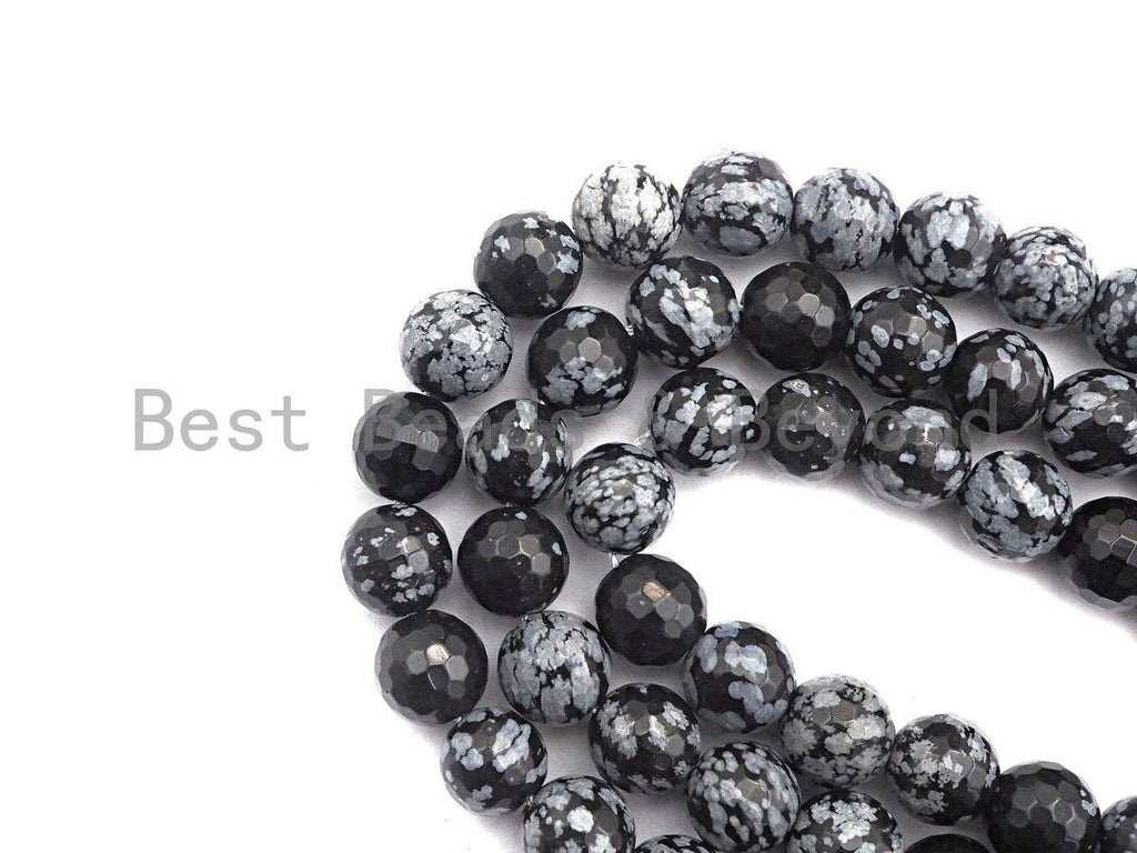 Quality Natural Snowflake Beads, 6mm/8mm/10mm/12mm round faceted, Black white snowflake,15.5" full strand, sku#U523