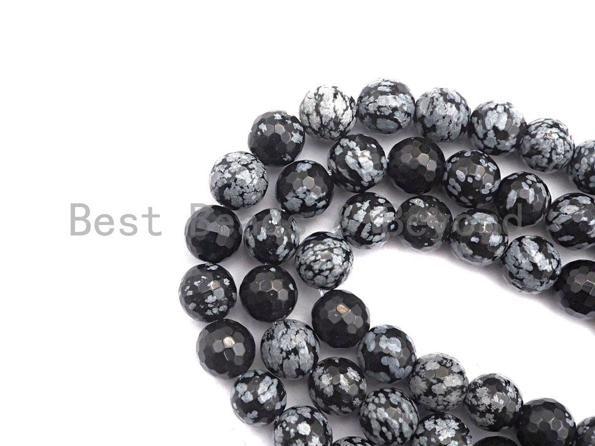 Quality Natural Snowflake Beads, 6mm/8mm/10mm/12mm round faceted, Black white snowflake,15.5" full strand, sku#U523