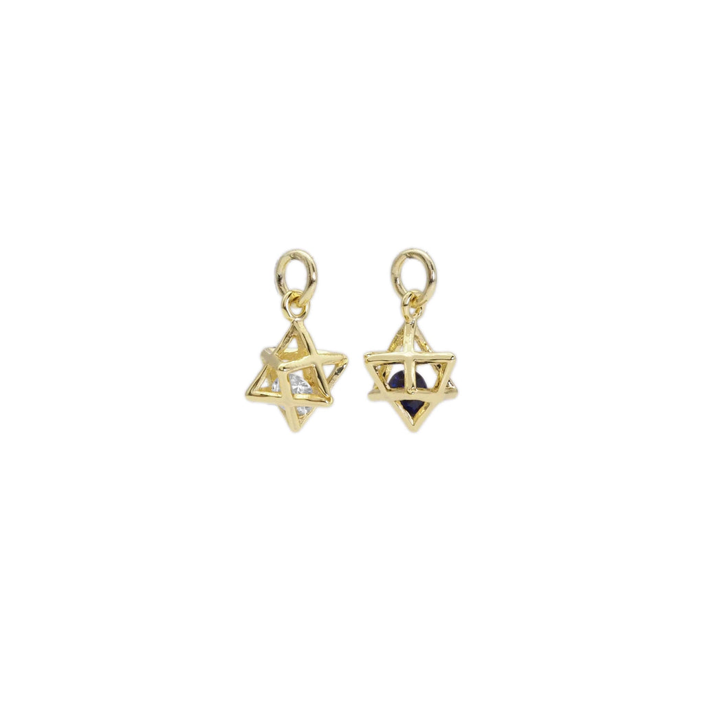 CZ Gold 3D Star Cage with Rolling Black Clear Diamond Charm, Sku#ZX157