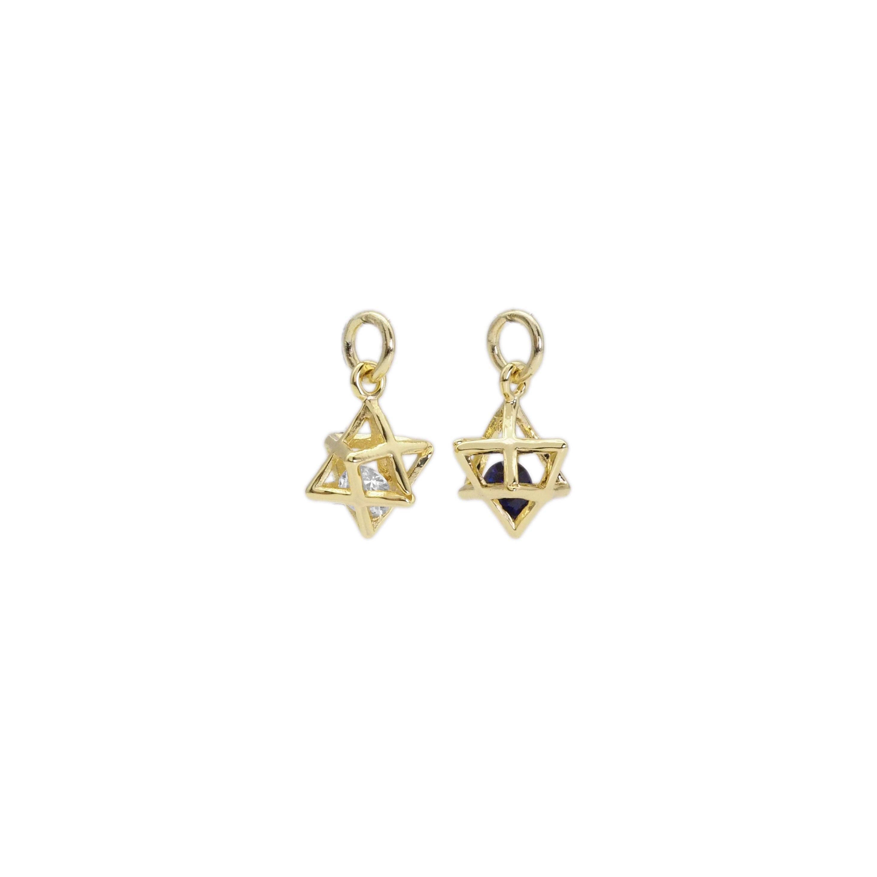 CZ Gold 3D Star Cage with Rolling Black Clear Diamond Charm, Sku#ZX157
