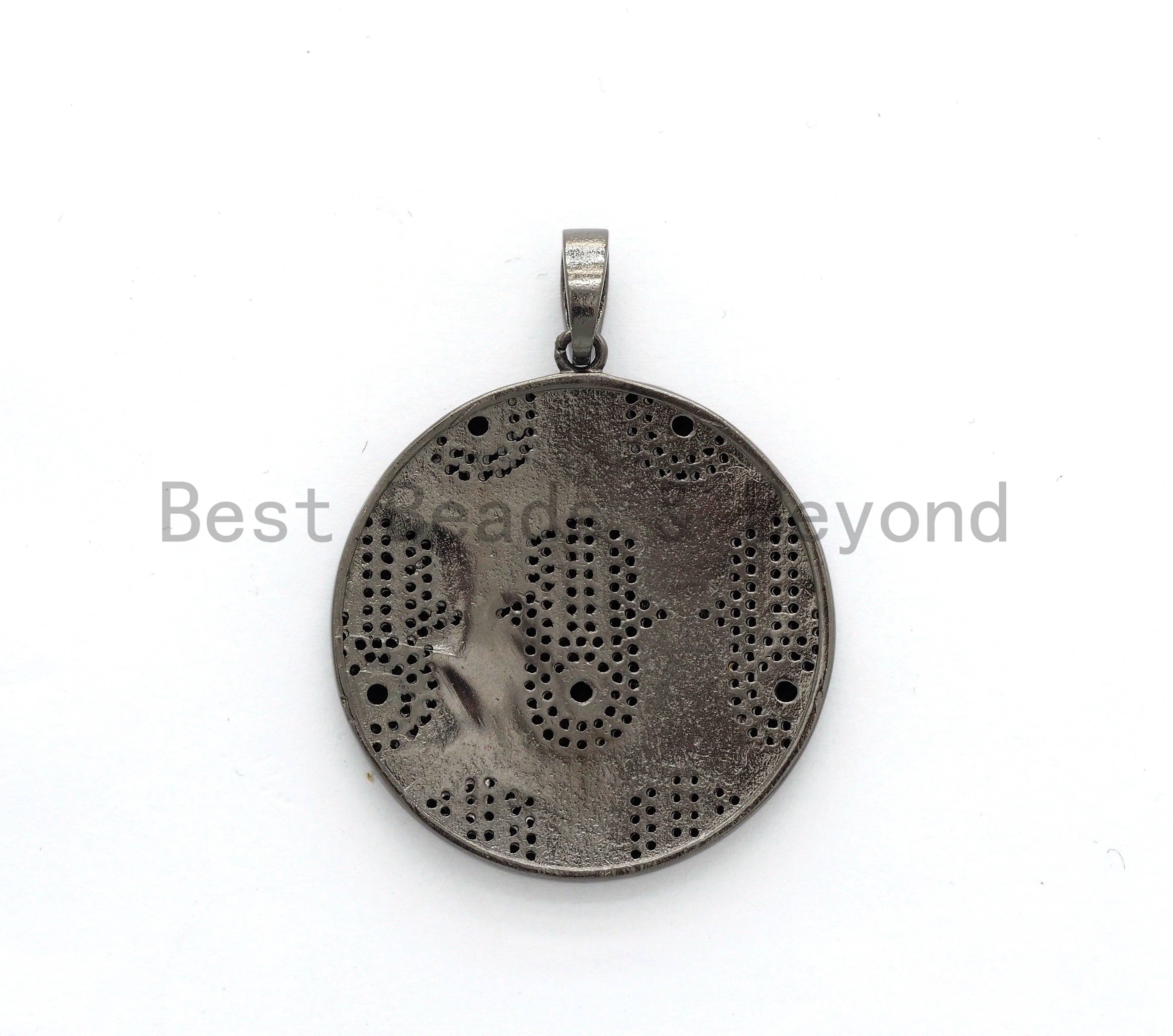 LARGE Enamel Colorful Round With Hamsa Hand Pendant,CZ Micro Pave Oil Drop Round pendant,Enamel pendant,Enamel Jewelry,34x38mm,sku#F592