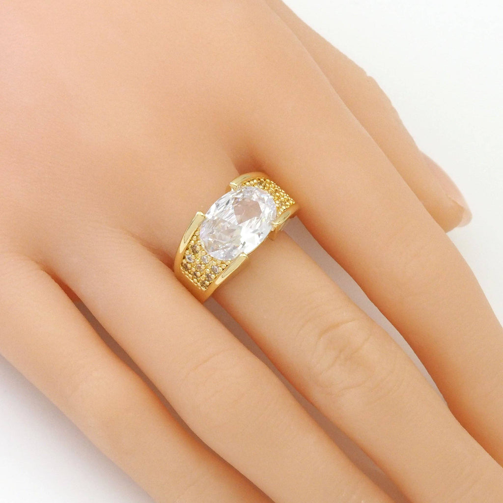 Gold Big Oval CZ Adjustable Chunky Ring, Sku#LX327