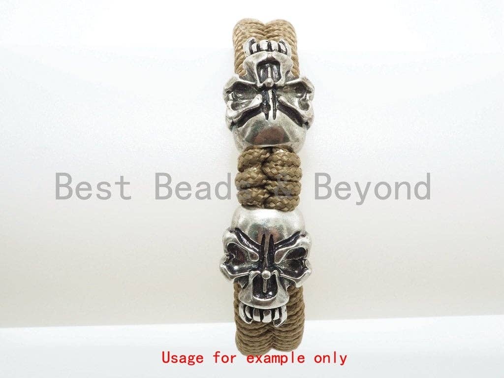 Antique Skull Bead Charm, Paracord Survival Bracelet Beads, Keychain Lanyard Making Beads, Men's Jewelry Findings, 15x20mm, sku#Y94