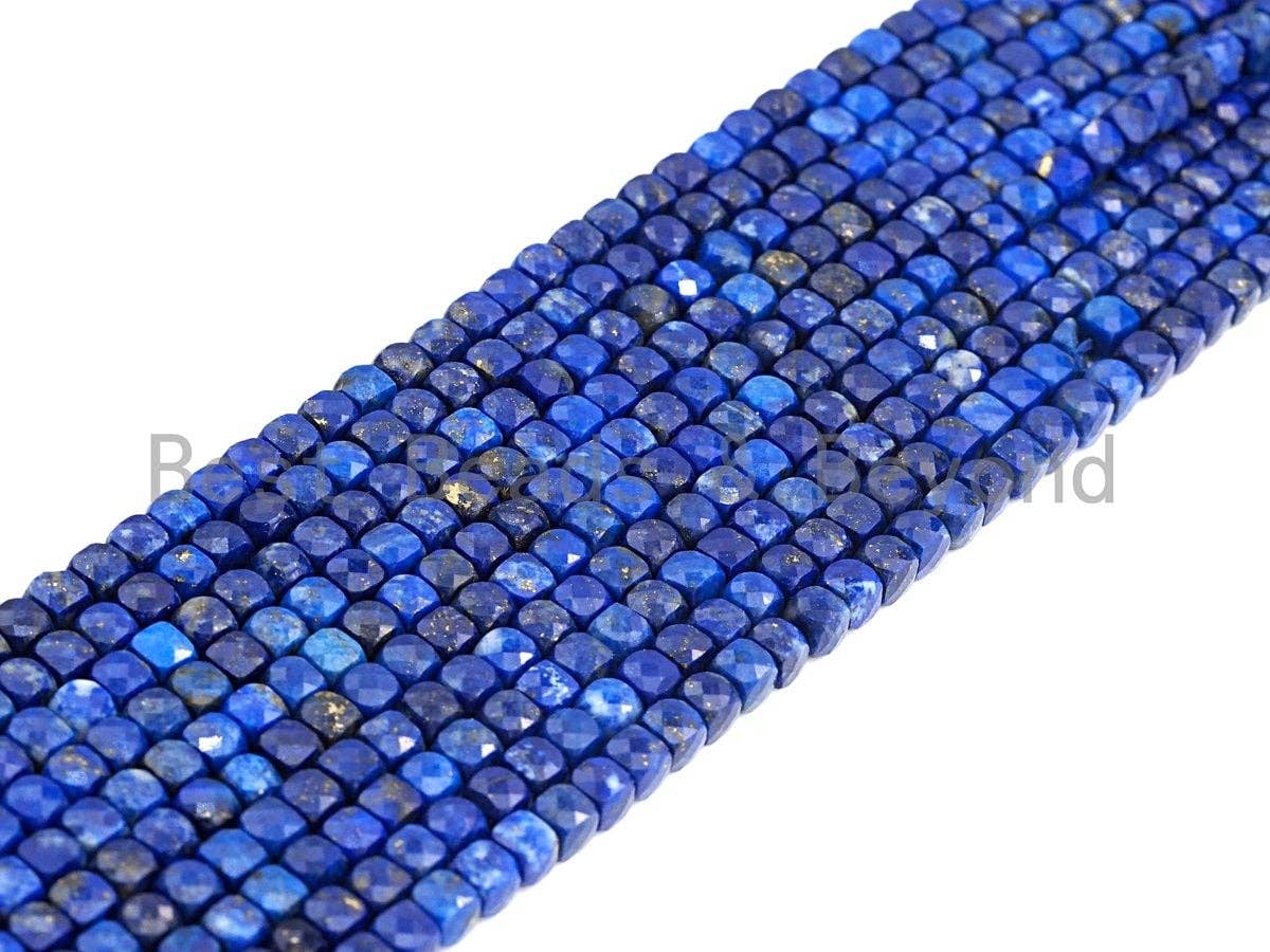 High Quality Natural Lapis Beads, 4mm Lapis Cube Faceted Beads, 16" Full strands, sku#U770