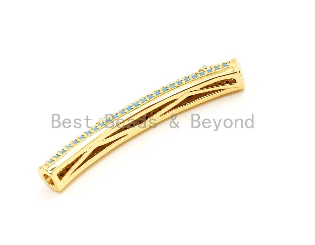 CZ Micro Pave Turquoise Eye Curve Tube, Spacer Tube for 2mm Leather Cord Finding, 37x5mm, sku#E33C