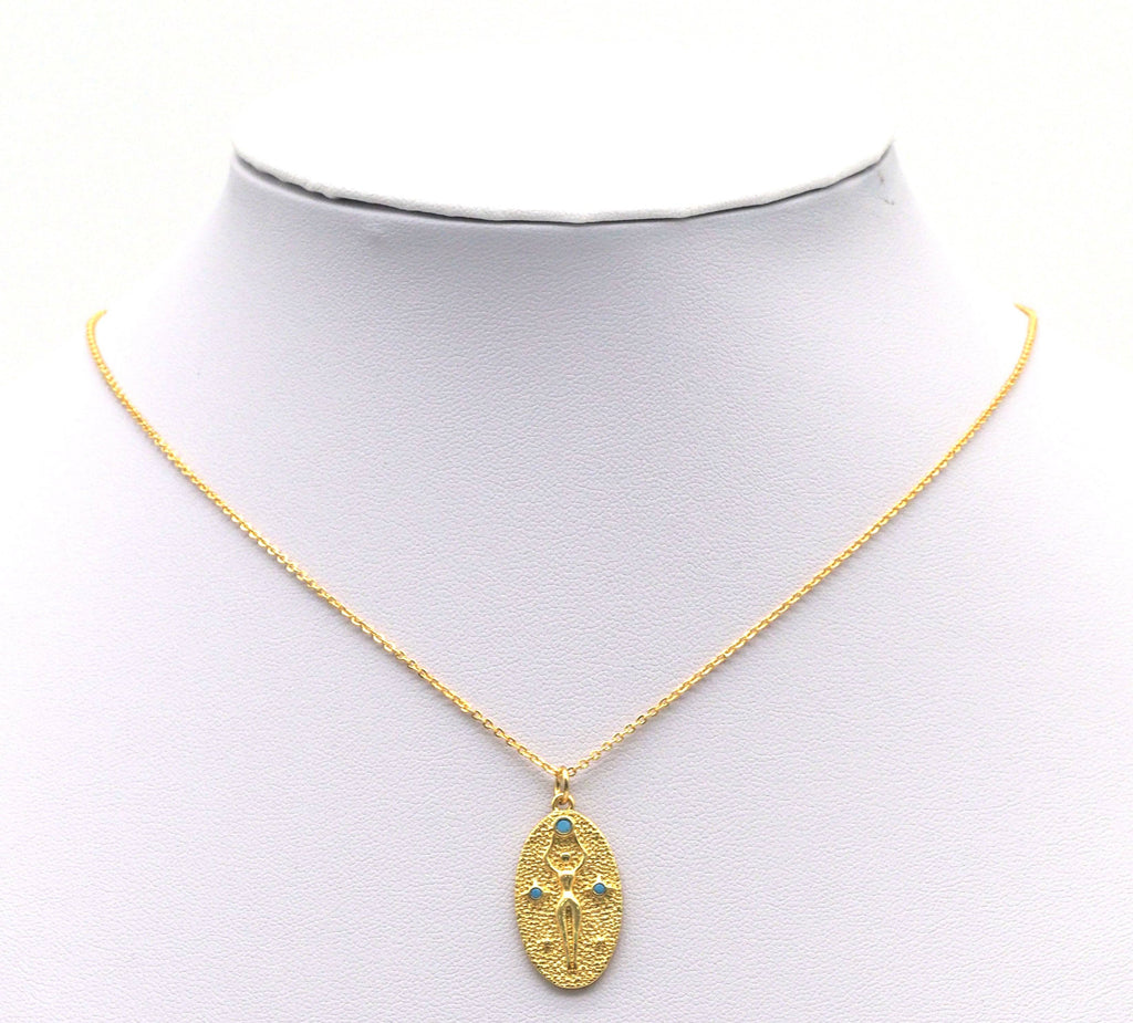 Turquoise Stone Lady On Oval Charm, Sku#L699