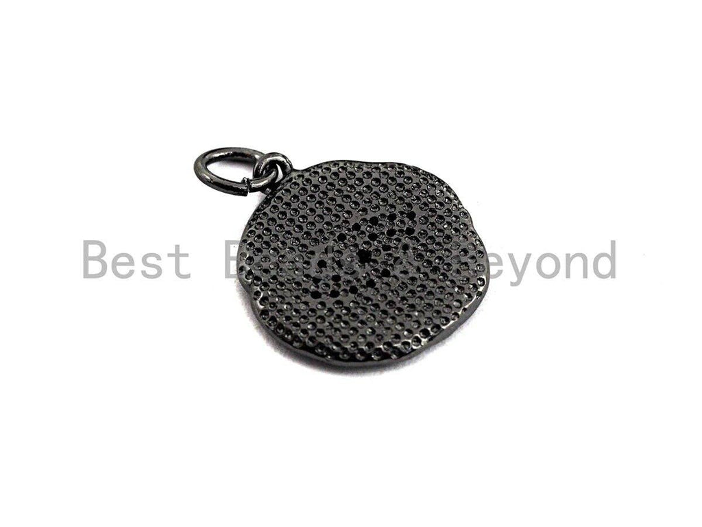 Hammered CZ Micro Pave Evil Eye on Disc Pendant/Charm,Evil Eye CZ Pendant, Silver/Gold/Rose Gold/Black Tone,15x17mm,Sku#Z454