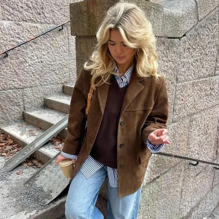 Veste Princesse en Daim Intemporelle - Veste Rétro Chic Mocha et Latte pour Femmes