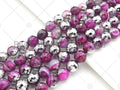 Natural Half Silver Pink Agate Beads, 8mm/10mm/12mm Round Faceted Pink Agate Beads, 15.5 Full Strand, sku# UA120