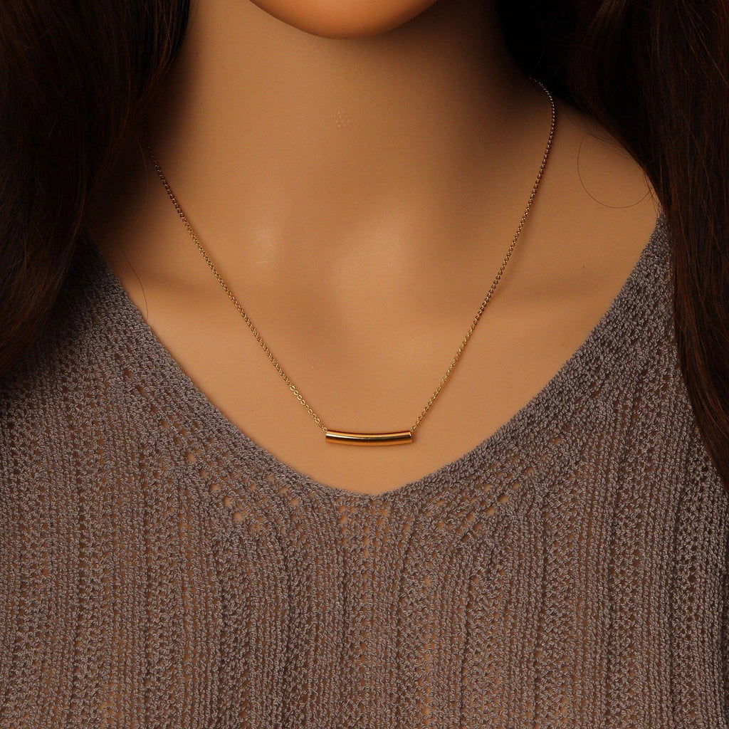 Gold Tube bar Necklace, Sku#EF491