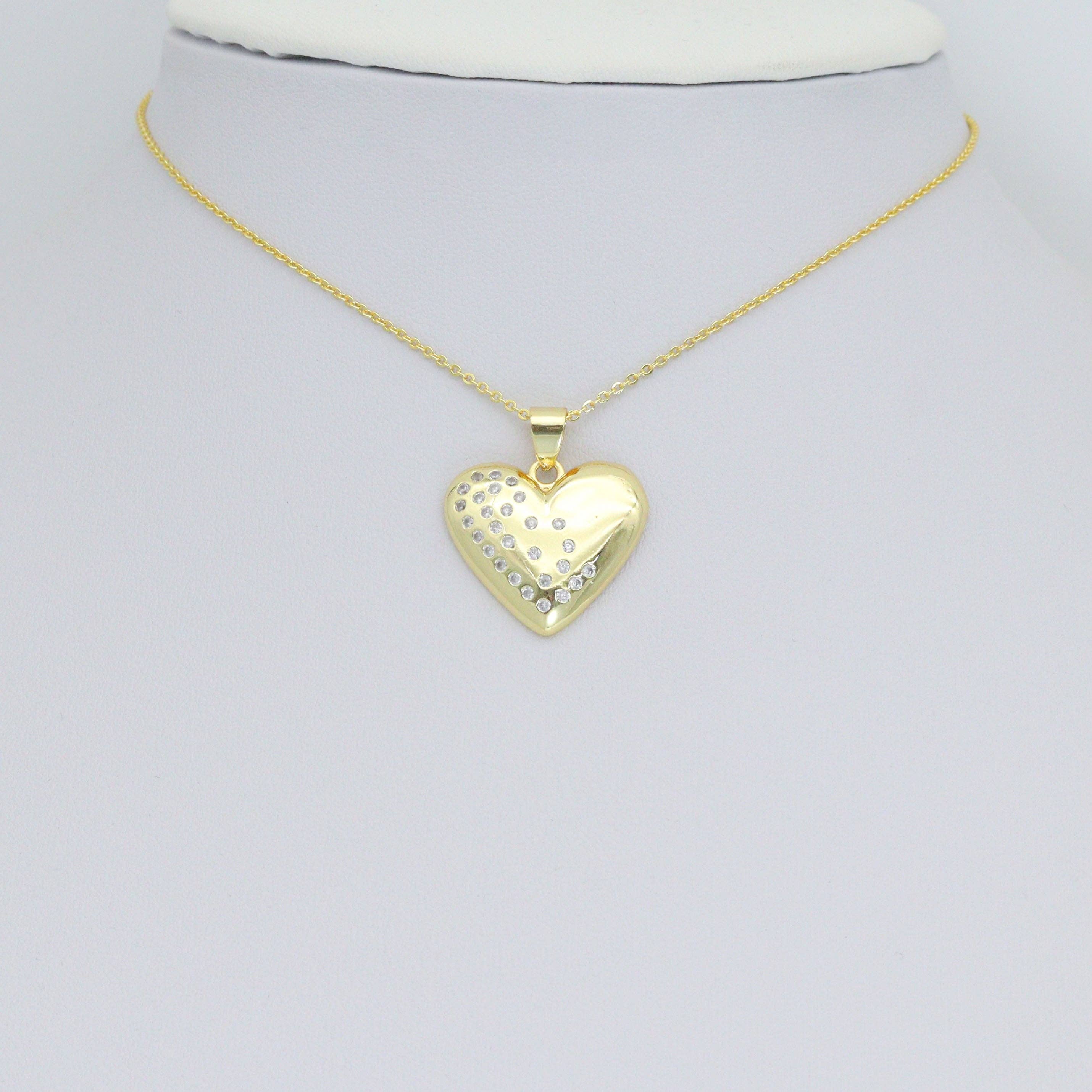 CZ Puffy Heart with Diamond Charm Pendant, Sku#LK1153