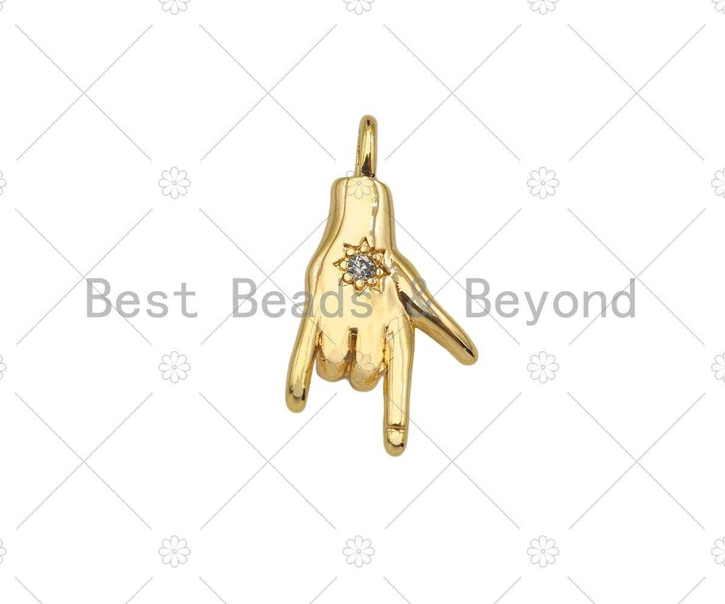 CZ Micro Pave Love You Hand Shape Pendant, 14K Dainty Gold Charm, Necklace Bracelet Charm Pendant,11x20mm,Sku#ZX06