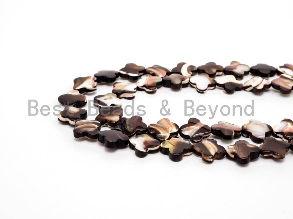 Natural Mother of Pearl beads, 8/10/12/15/18mm Brown Plated Mother of Pearl Four-leaf clover Beads strand, 16inch full strand, SKU#T40