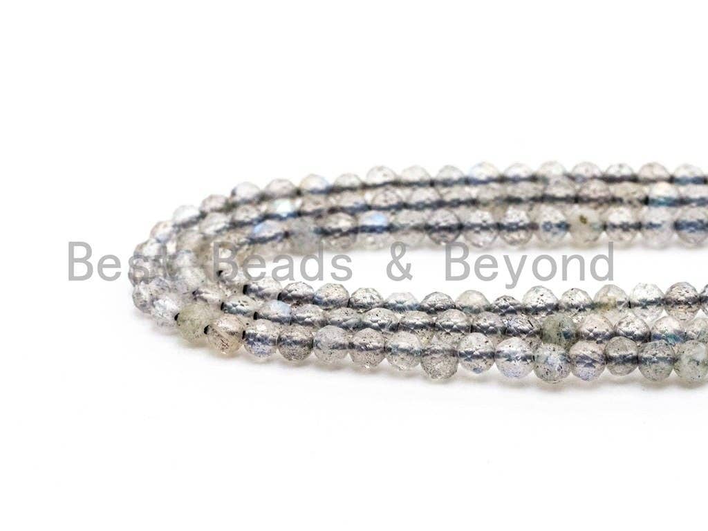 Perles rondes à facettes en labradorite grise naturelle de haute qualité, SKU#U72