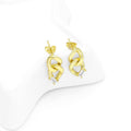 Gold CZ Oval Link Chain Stud Earrings, Sku#LK854