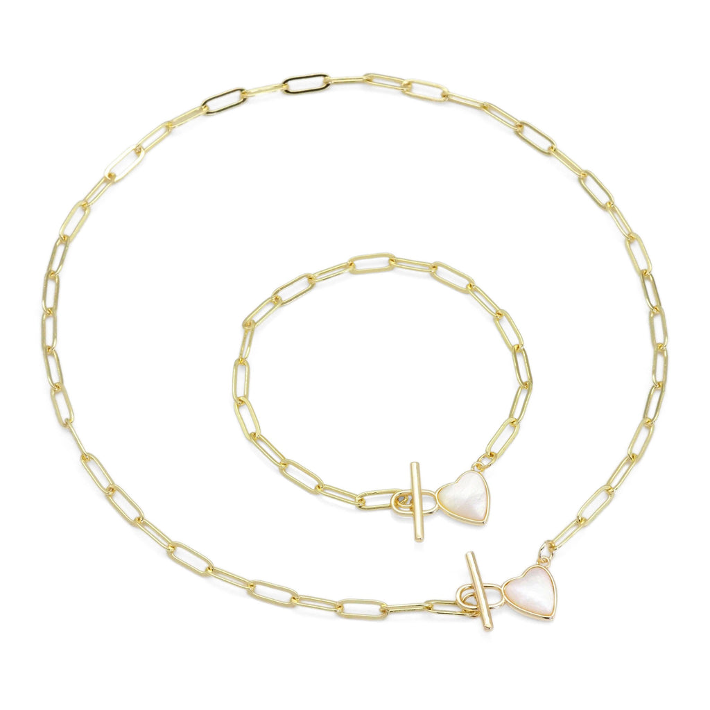 Paperclip Chain Mother of Pearl Clasp Necklace Bracelet, sku#EF387