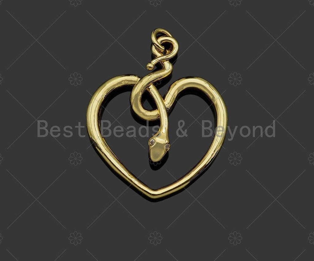 Snake Heart Shape Pendant/Charm,Cubic Zirconia Pave Snake Eye, Snake Heart Necklace Bracelet Charm Pendant,25x30mm, Sku#L469