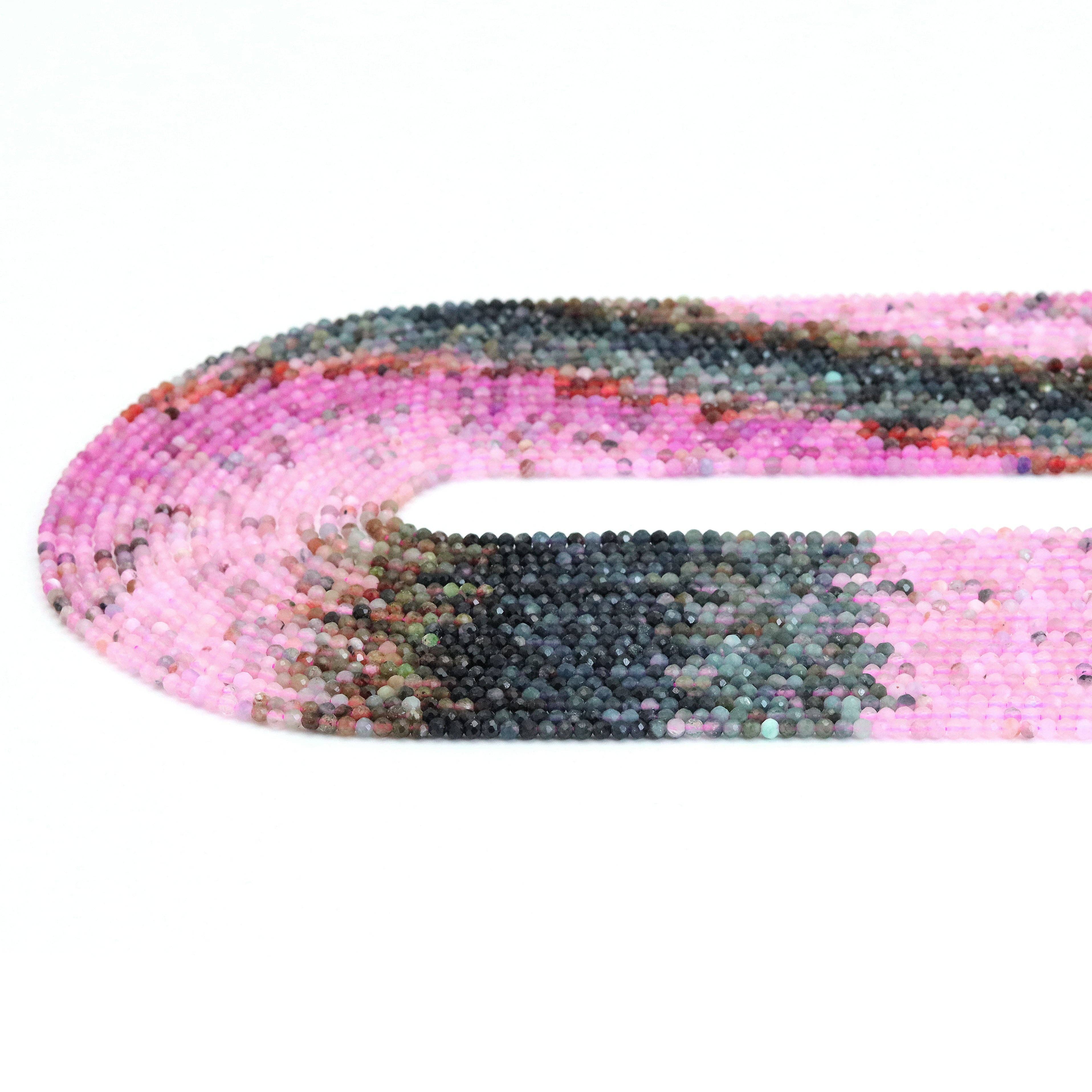 2mm Multicolor Tourmaline Round Faceted Beads, Sku#U1843