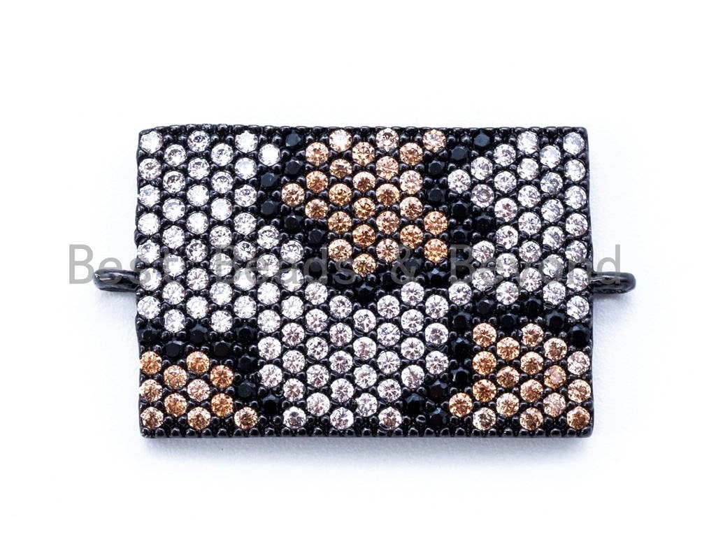 CZ Micro Pave Square Connector with Brown Dots, Animal Print Connector, 15x26mm, sku#E176C