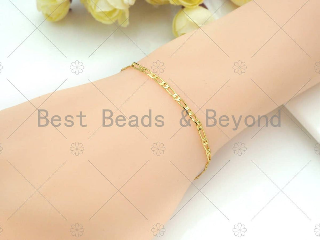 19"/32"/7" Dainty Gold Figaro Necklace and Bracelet, Gold Layering Necklace Bracelet, Ready to wear w/Lobster Clasp, sku#LK104