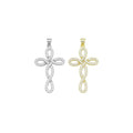 Gold Silver Clear CZ Flower Cross Charm Pendant, Sku#LD631