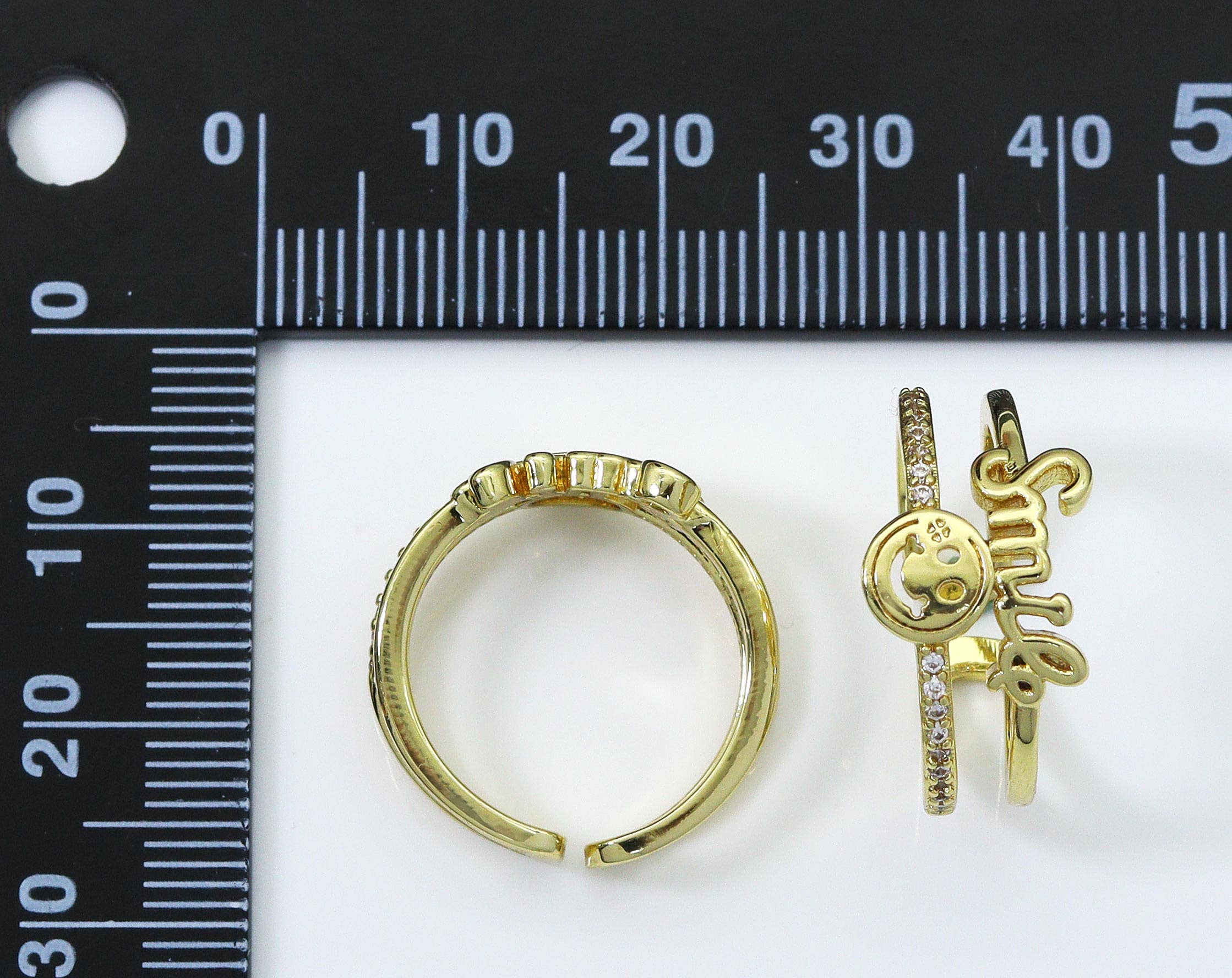 CZ Smile Words with Smiley Face Adjustable Ring, Sku#JL110